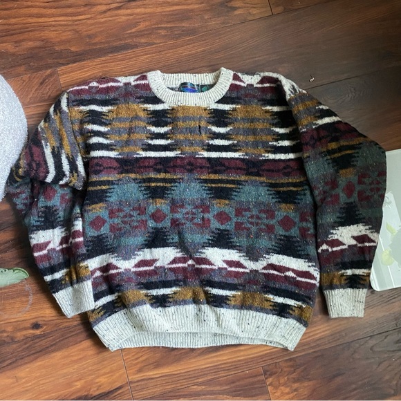 Vintage Patterned Grandpa Knit Sweater - Picture 2 of 4